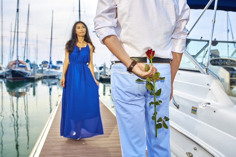 Couple Man Woman Flower Boat